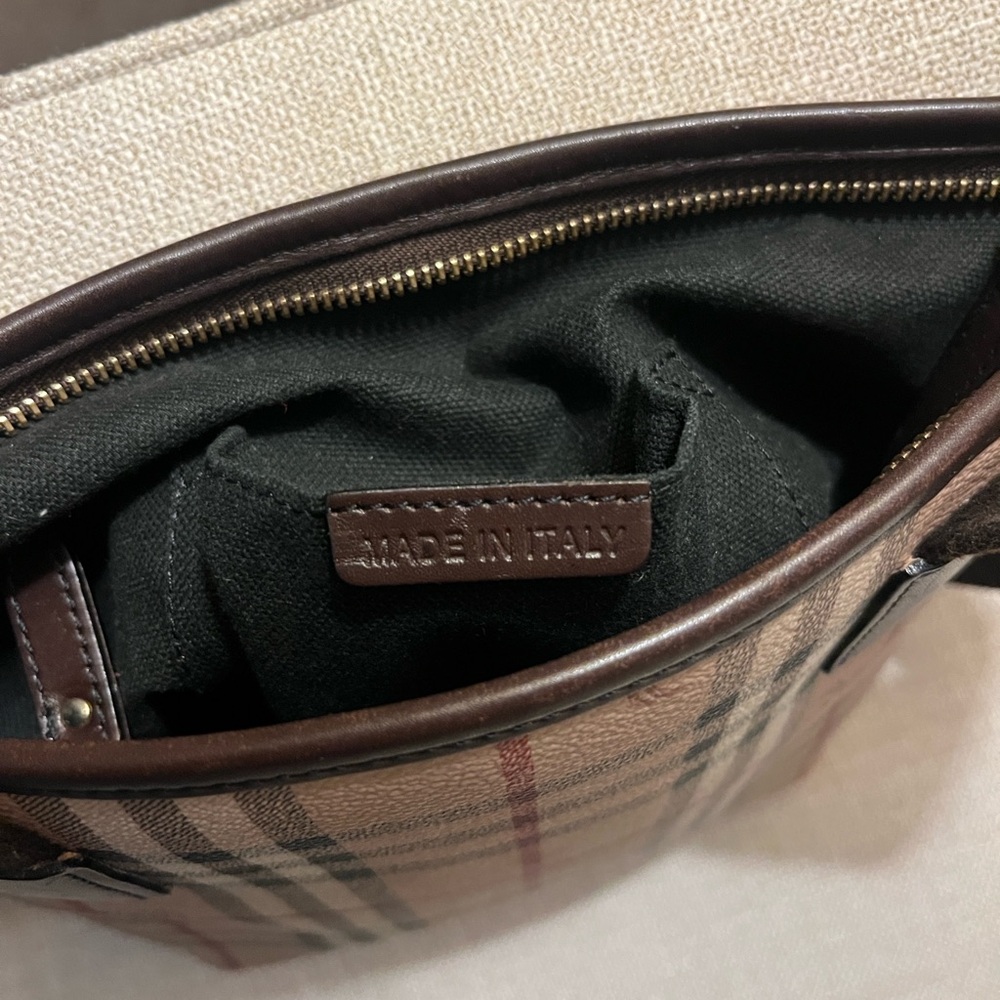 Burberry Haymarket Cross Body Canvas Bag with Brown Strap - Picture 6 of 8